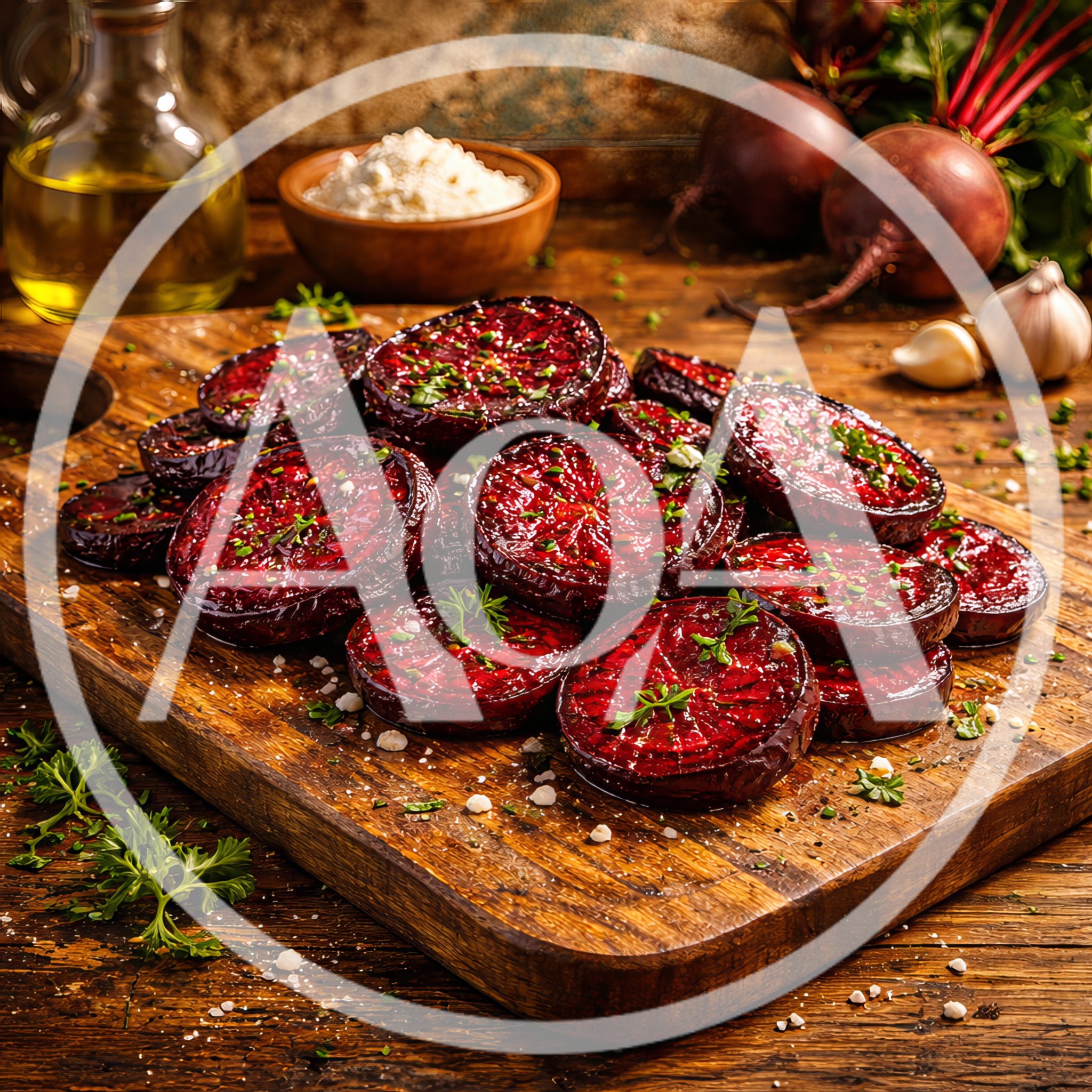 Roasted Beet Slices On A Wooden Cutting Board