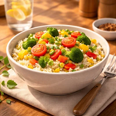 Fresh Vegetable Salad Bowl With Grains And Broccoli