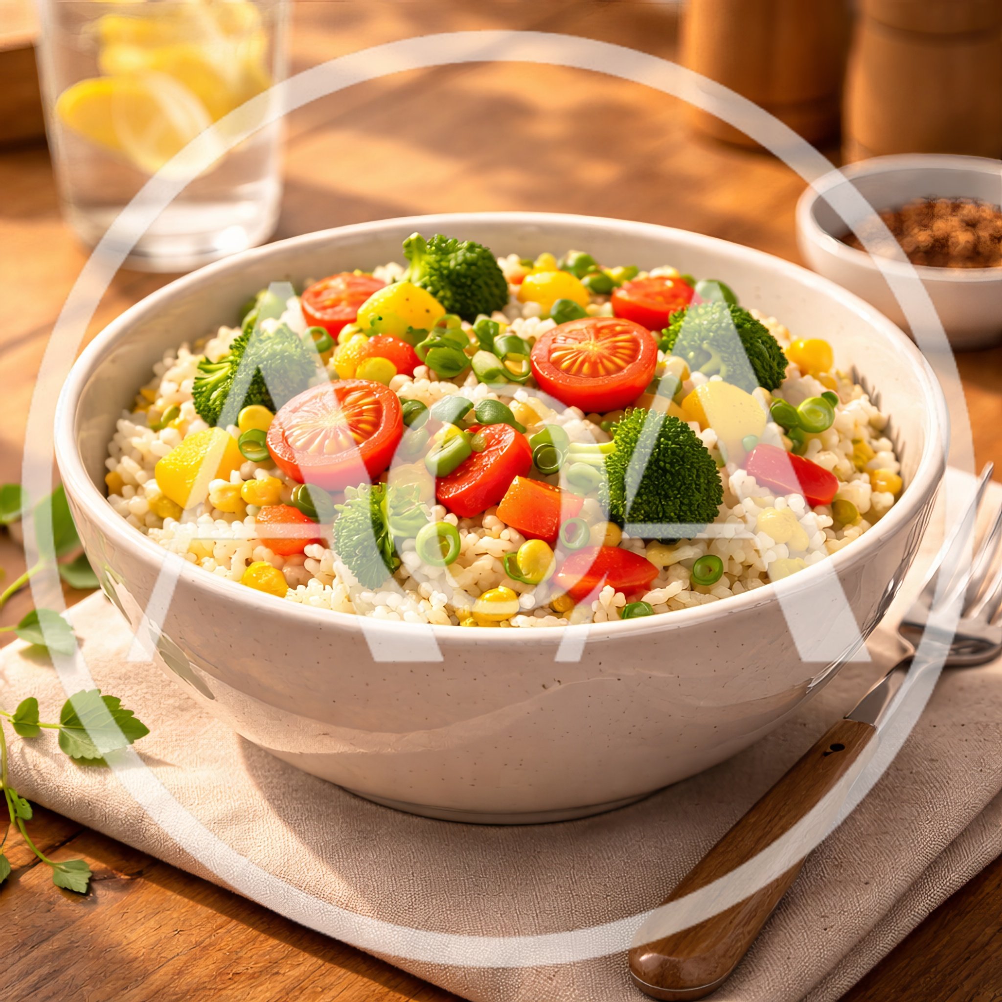 Fresh Vegetable Salad Bowl With Grains And Broccoli