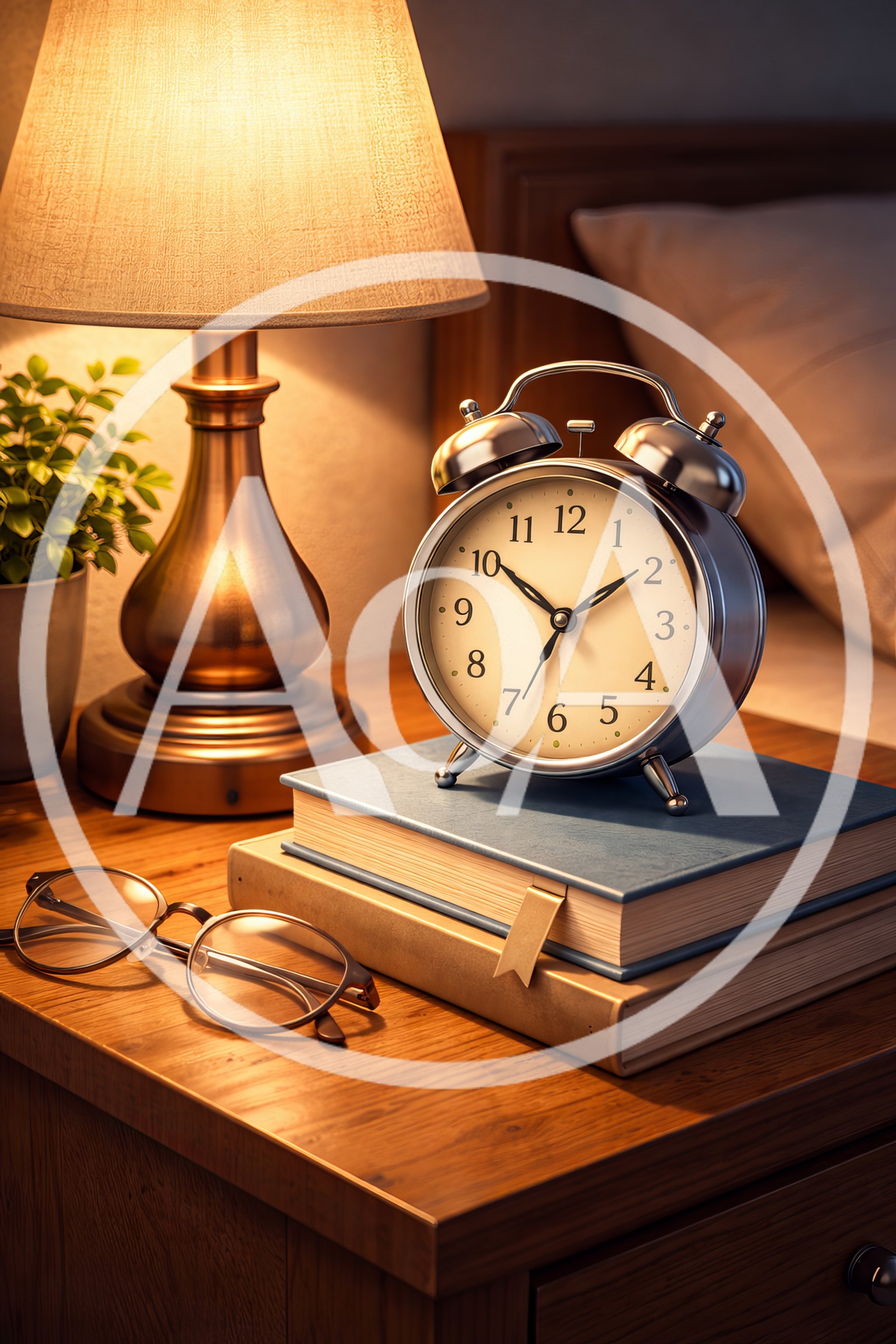 Alarm Clock On Books Beside Bedside Lamp