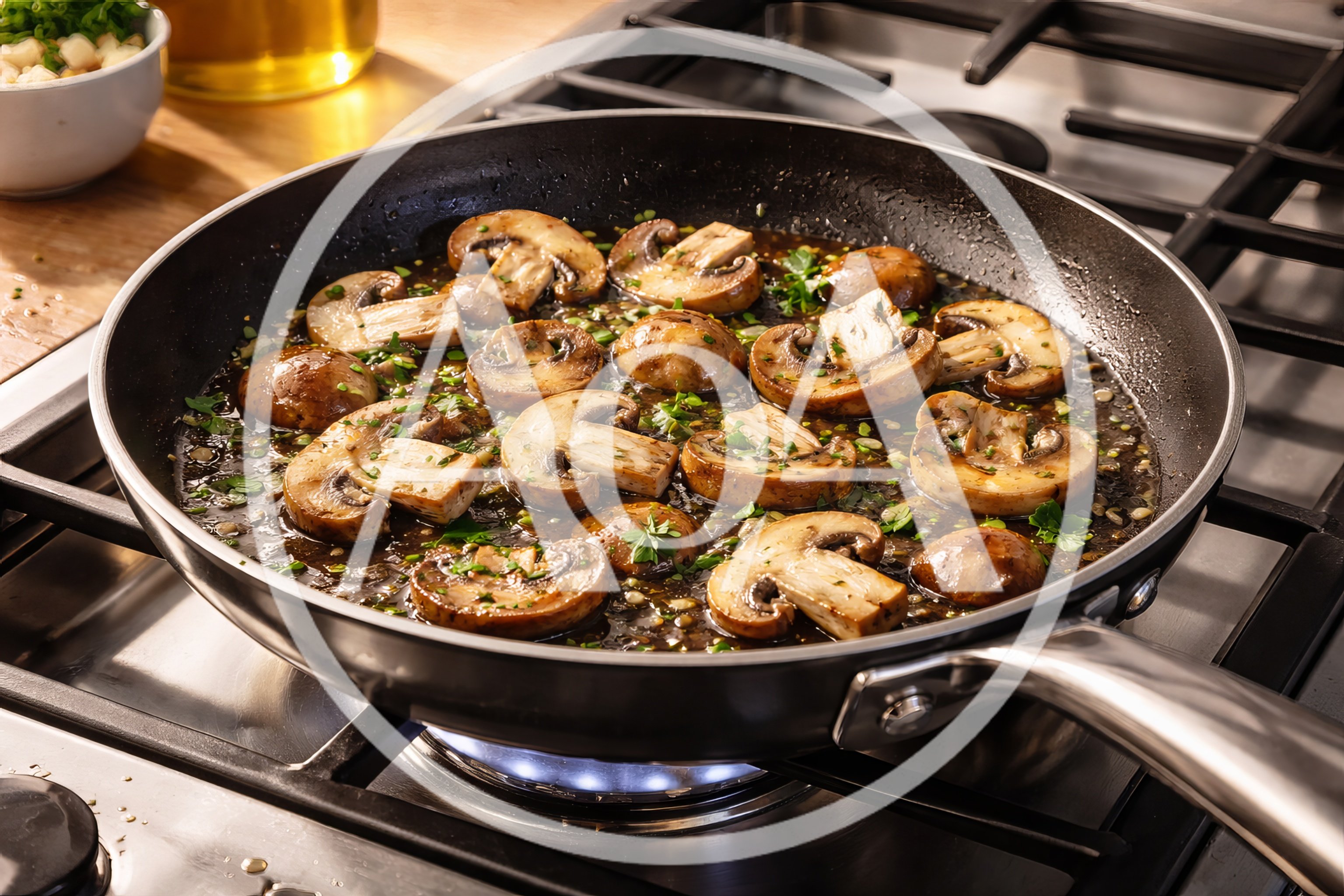 Sautéed Mushrooms Cooking In A Frying Pan