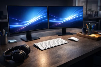 Modern Dual Monitor Office Desk Setup