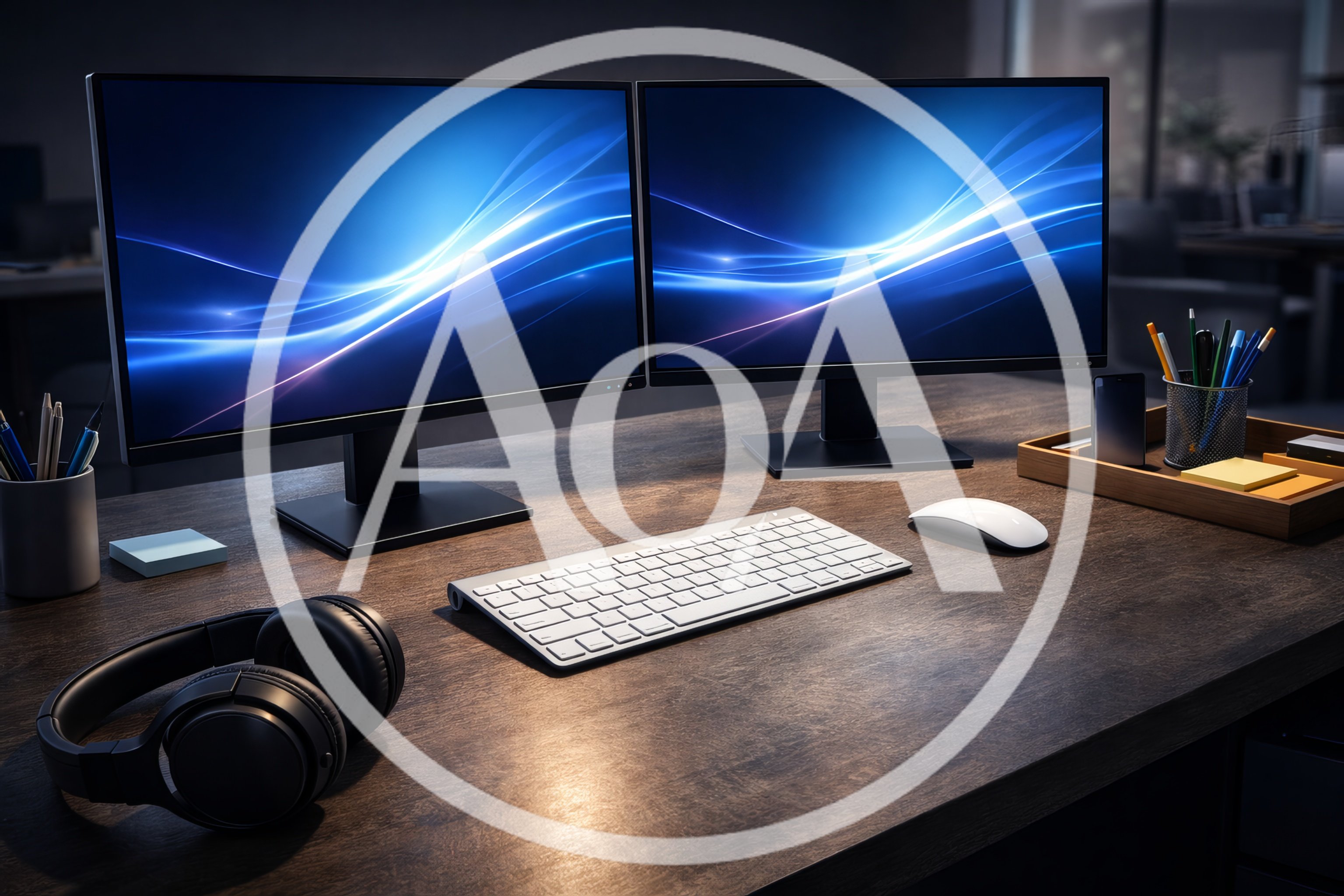 Modern Dual Monitor Office Desk Setup