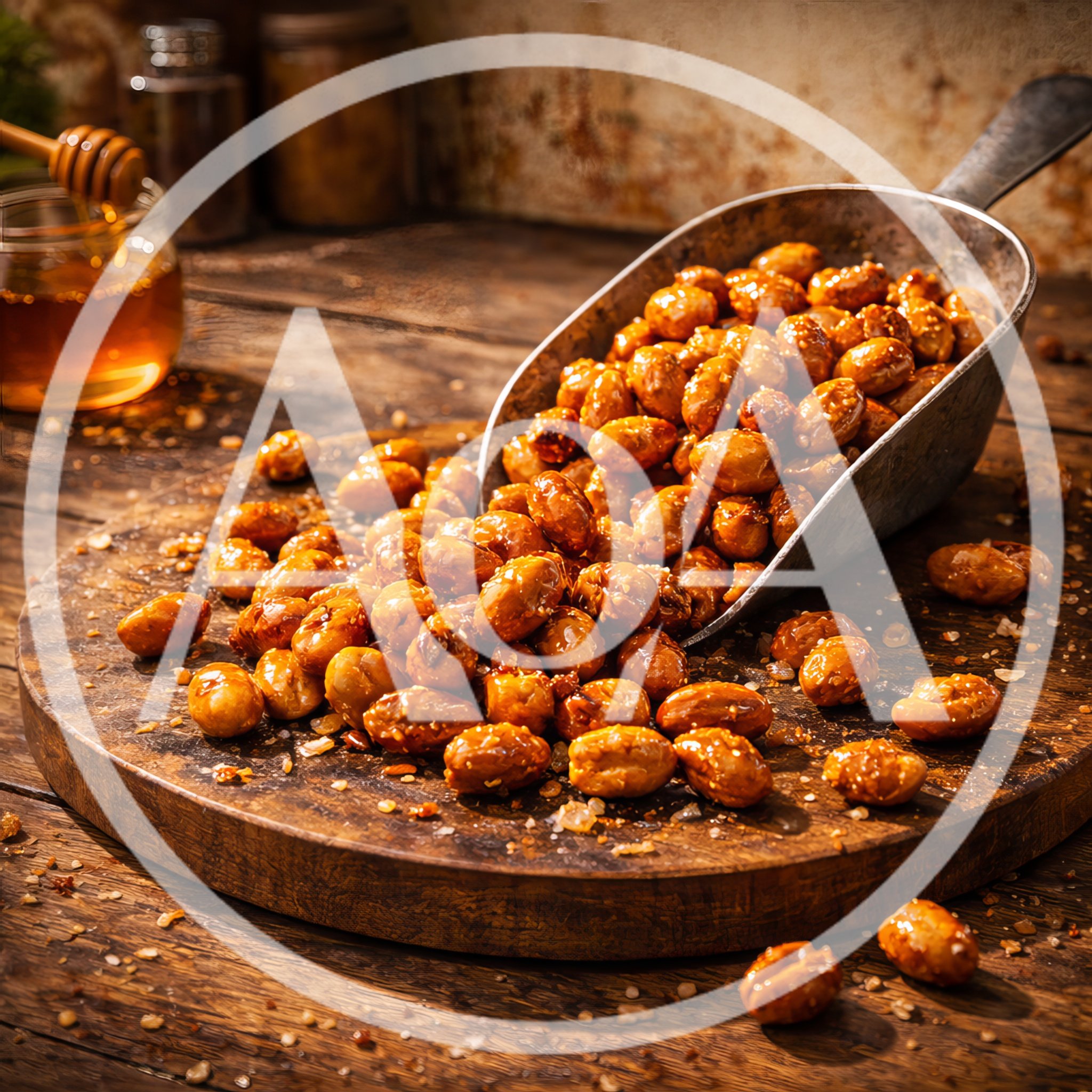 Honey Roasted Peanuts Poured From Metal Scoop