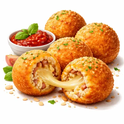 Crispy Fried Arancini Rice Balls With Melted Cheese