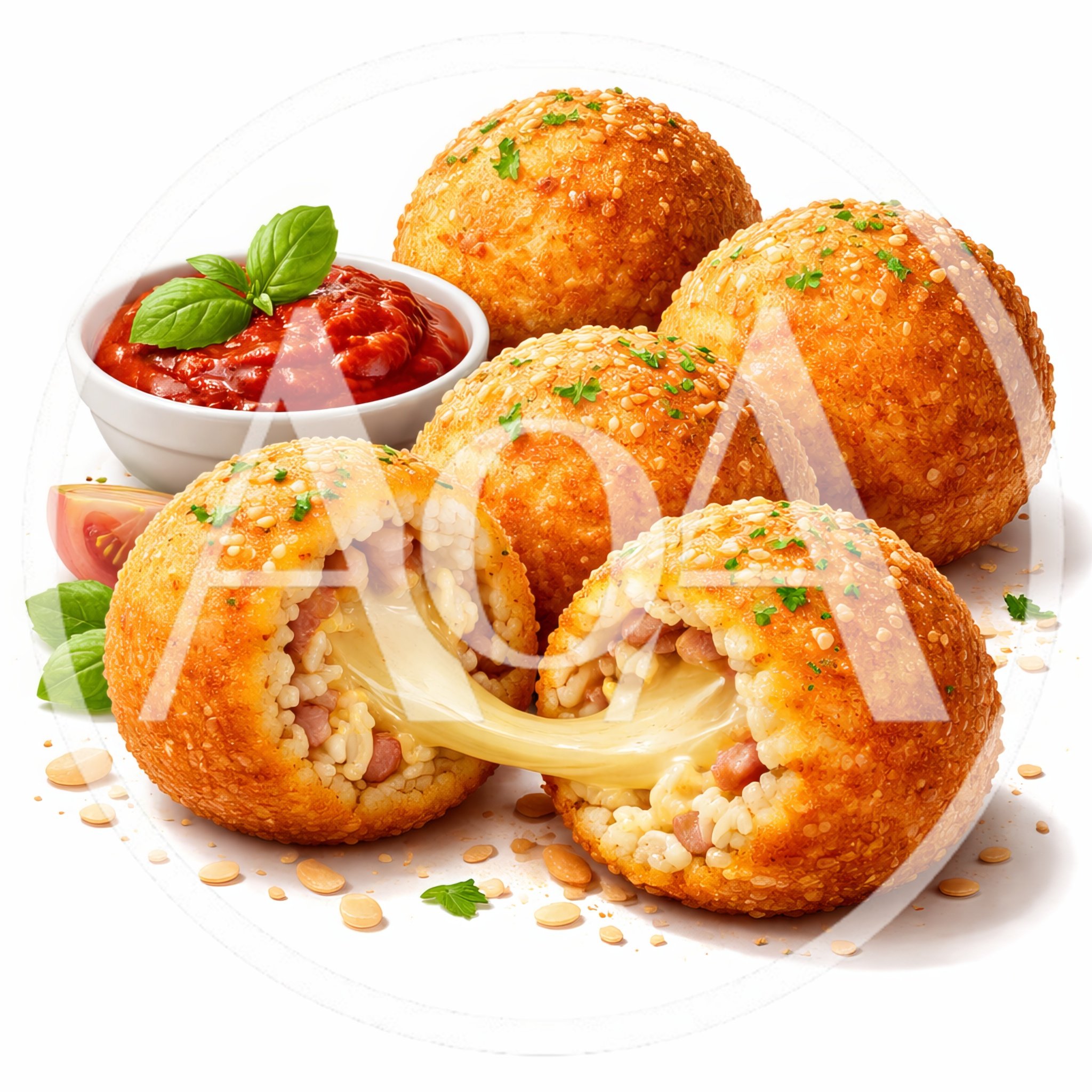 Crispy Fried Arancini Rice Balls With Melted Cheese