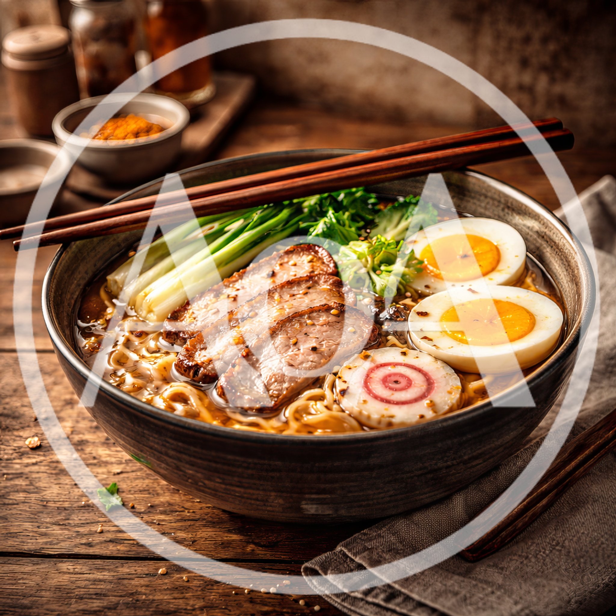 Bowl Of Traditional Japanese Ramen With Pork And Egg