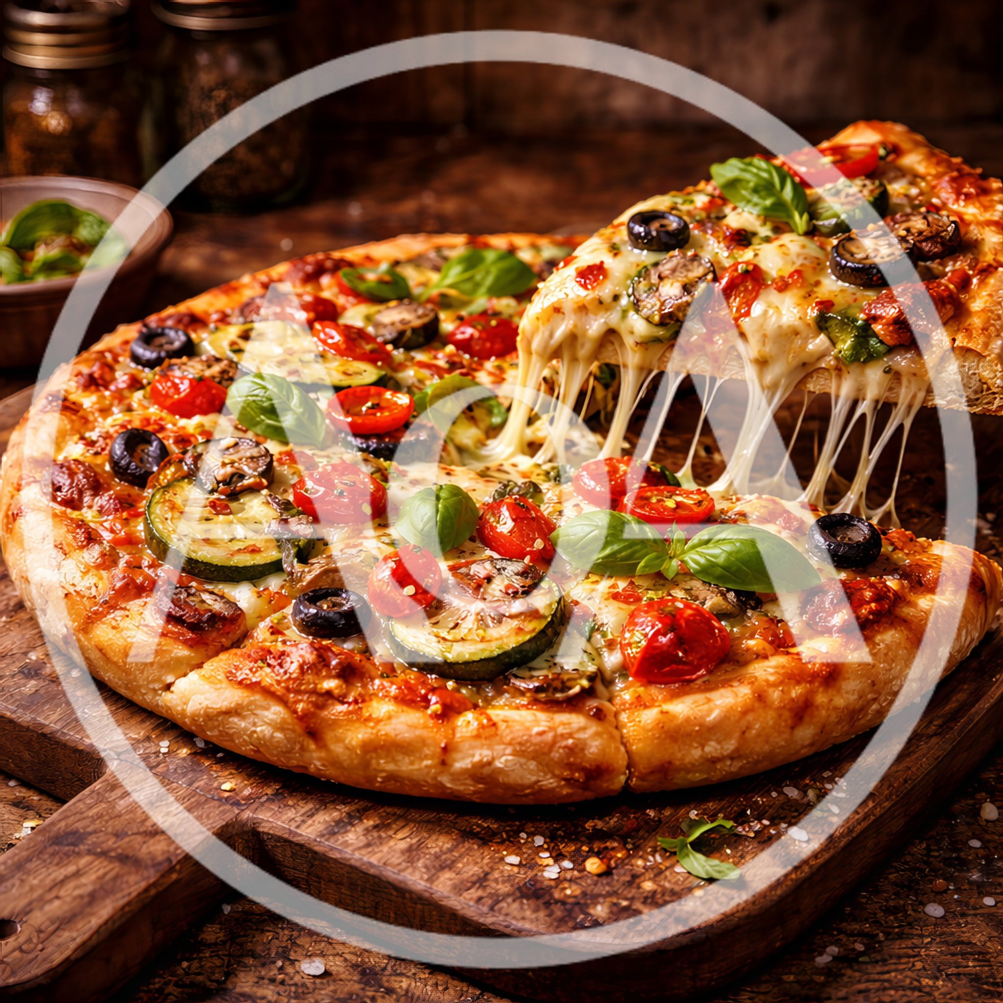 Fresh Vegetable Pizza With Melting Cheese Pull