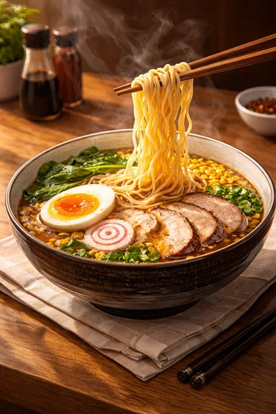 Steaming Bowl Of Ramen With Pork And Egg