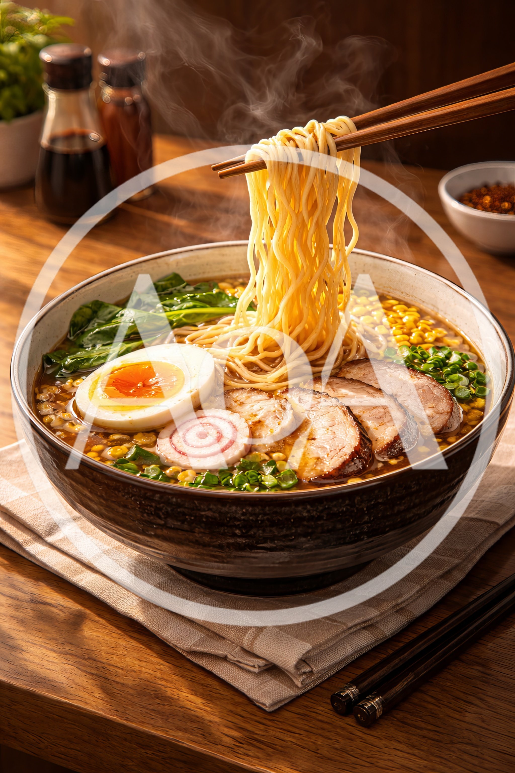 Steaming Bowl Of Ramen With Pork And Egg