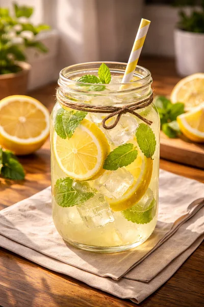 Refreshing Homemade Lemonade With Mint In A Mason Jar