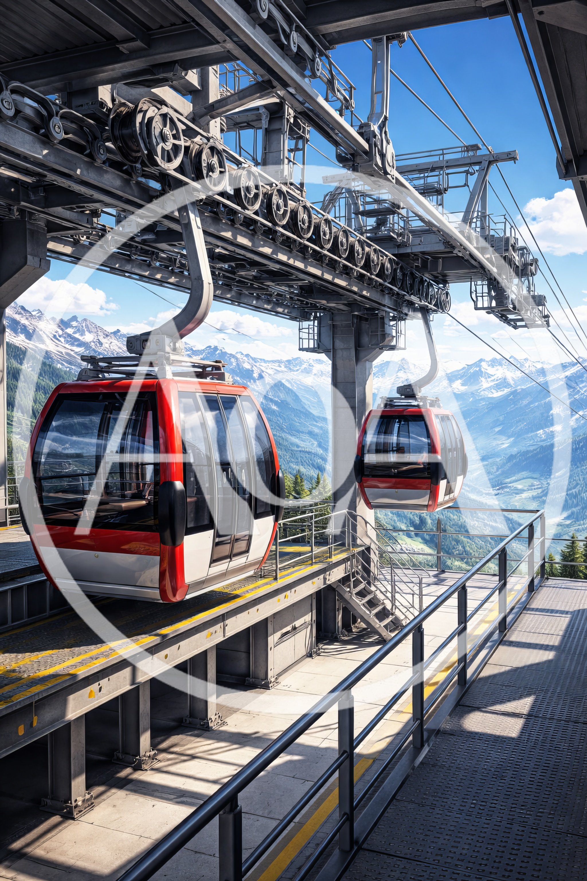 Cable Car Station With Gondolas In The Alps
