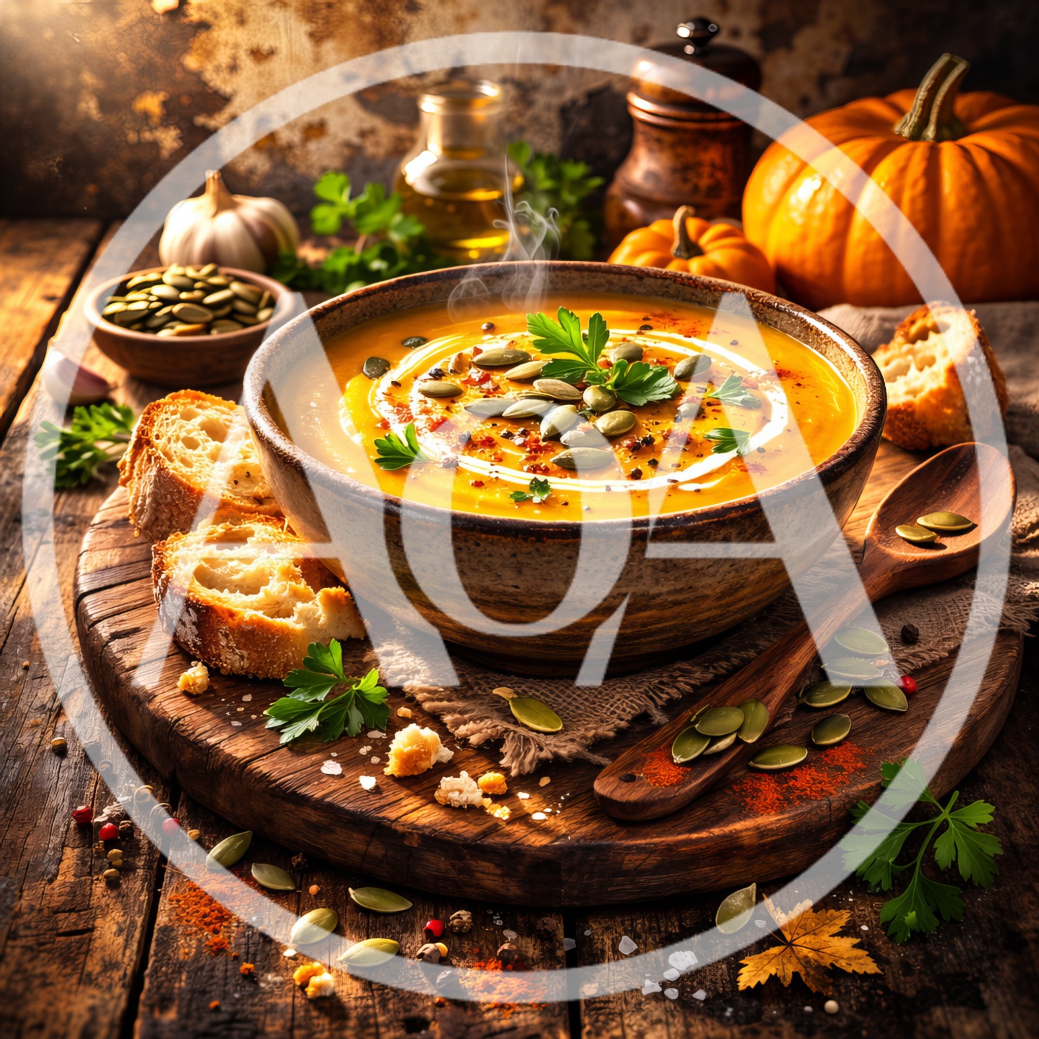 Creamy Pumpkin Soup Served In A Rustic Bowl