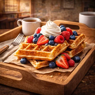 Fresh Waffles With Berries And Whipped Cream