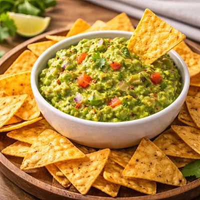 Bowl of Fresh Guacamole with Tortilla Chips