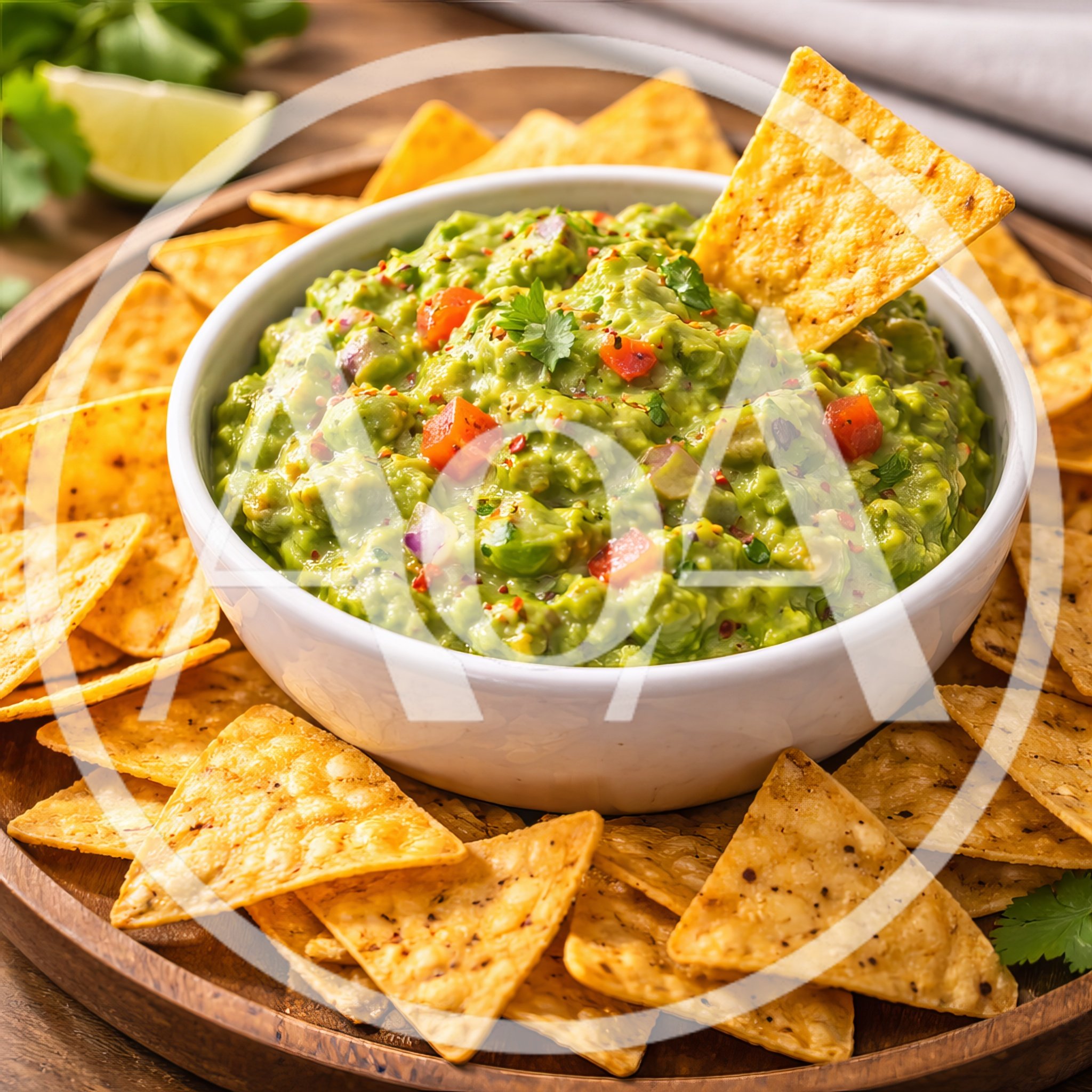 Bowl of Fresh Guacamole with Tortilla Chips