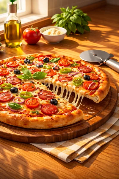 Freshly Baked Pepperoni Pizza With Melted Cheese