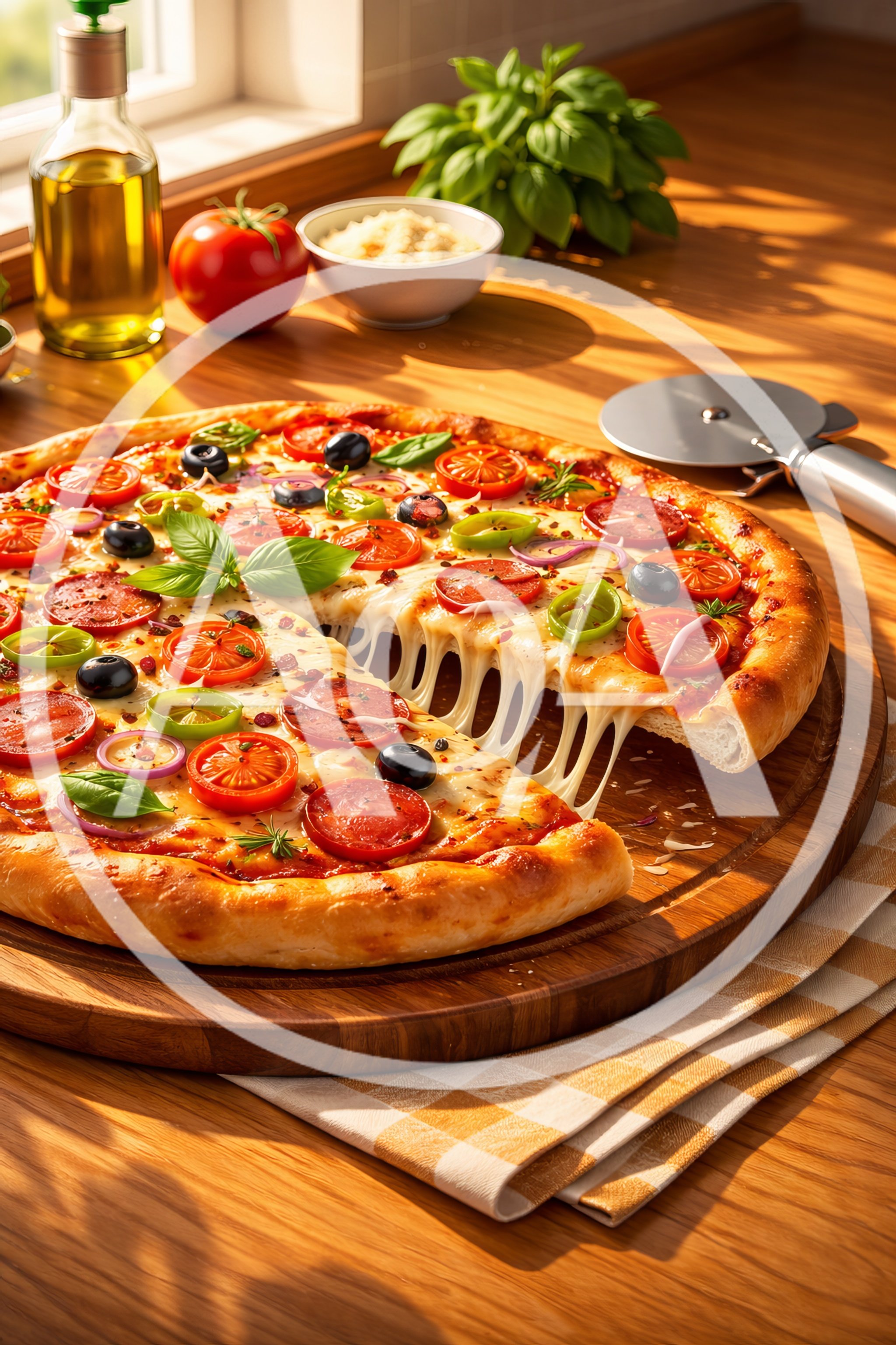 Freshly Baked Pepperoni Pizza With Melted Cheese