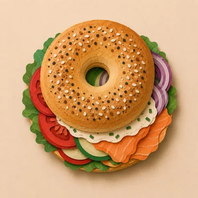 Paper Craft Bagel Sandwich With Salmon And Vegetables