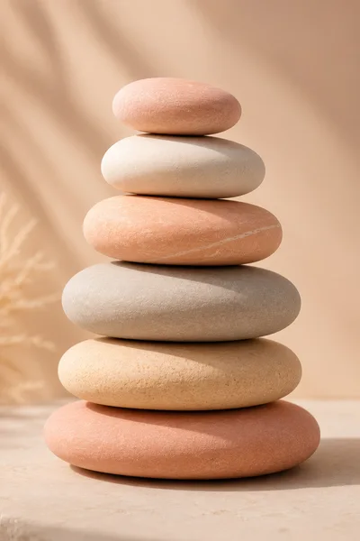 Stacked Smooth Pebbles on Beige Background
