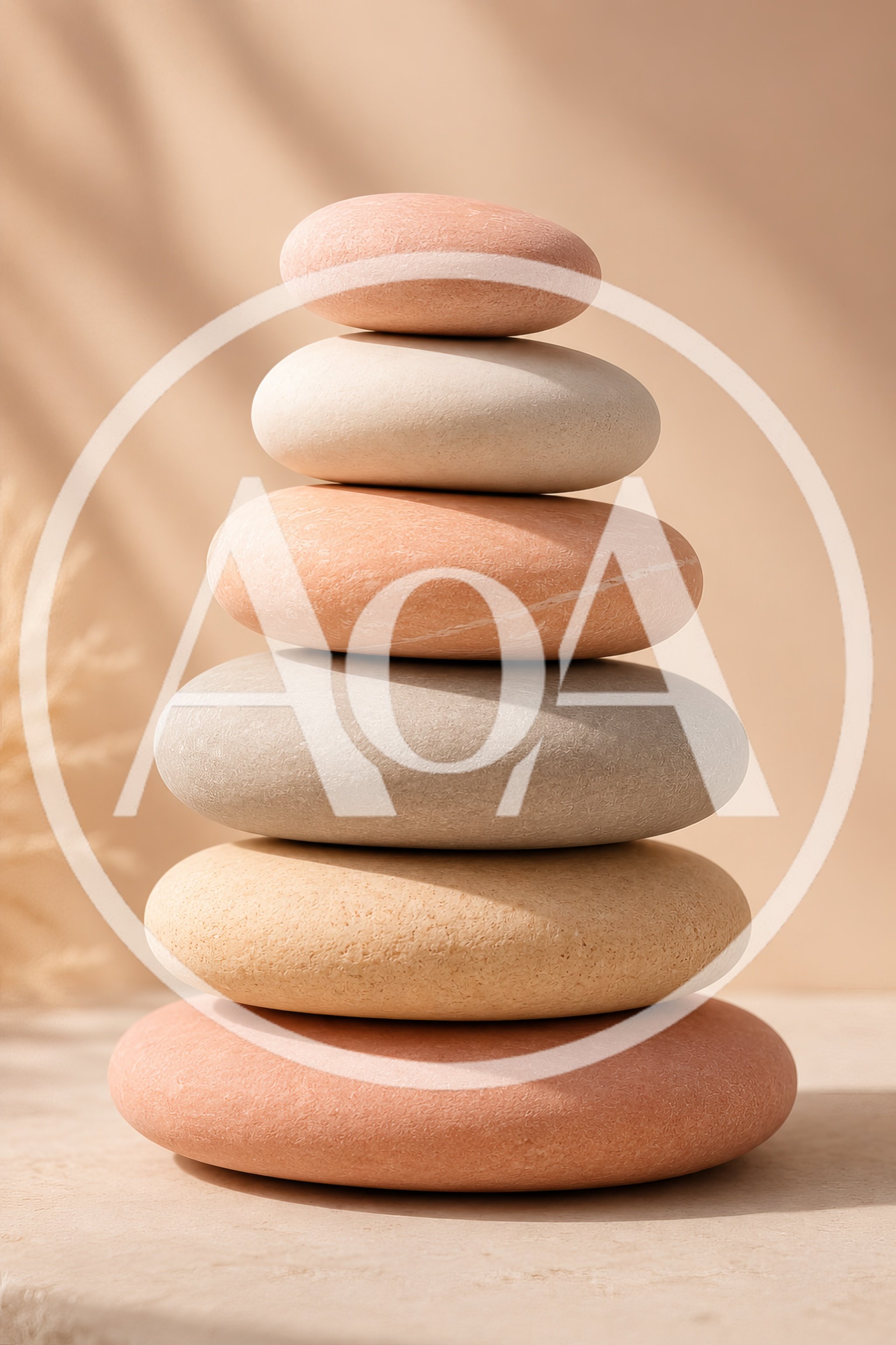 Stacked Smooth Pebbles on Beige Background