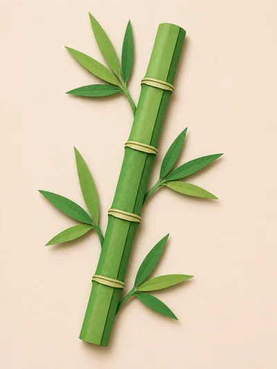 Paper Craft Bamboo Stalk With Green Leaves