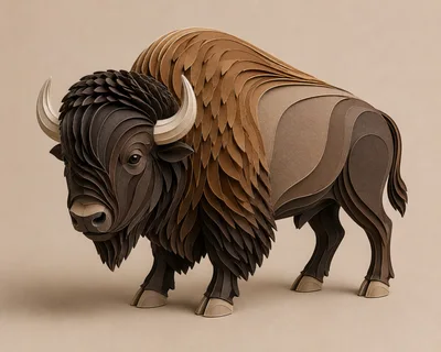 Papercraft Style Bison Illustration