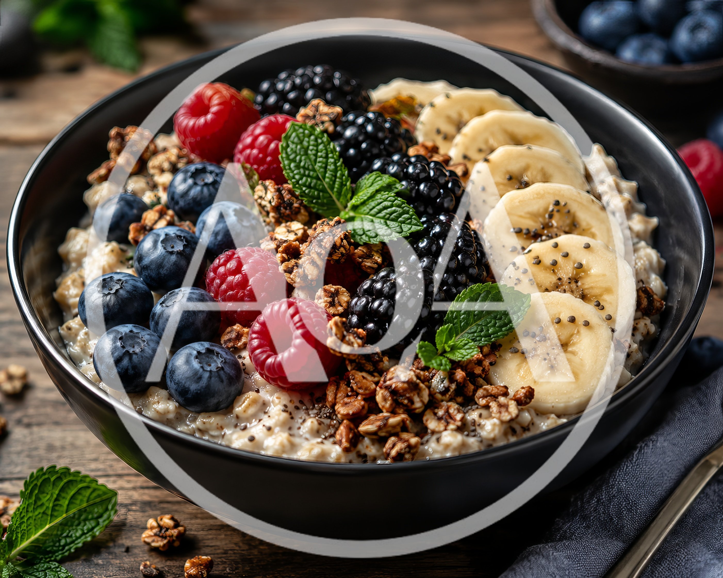 Healthy Oatmeal Bowl With Fresh Berries And Bananas