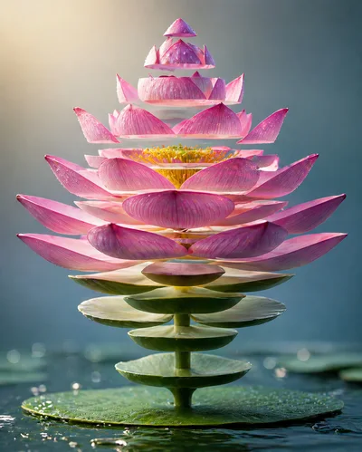 Surreal Floating Lotus Flower With Layered Petals