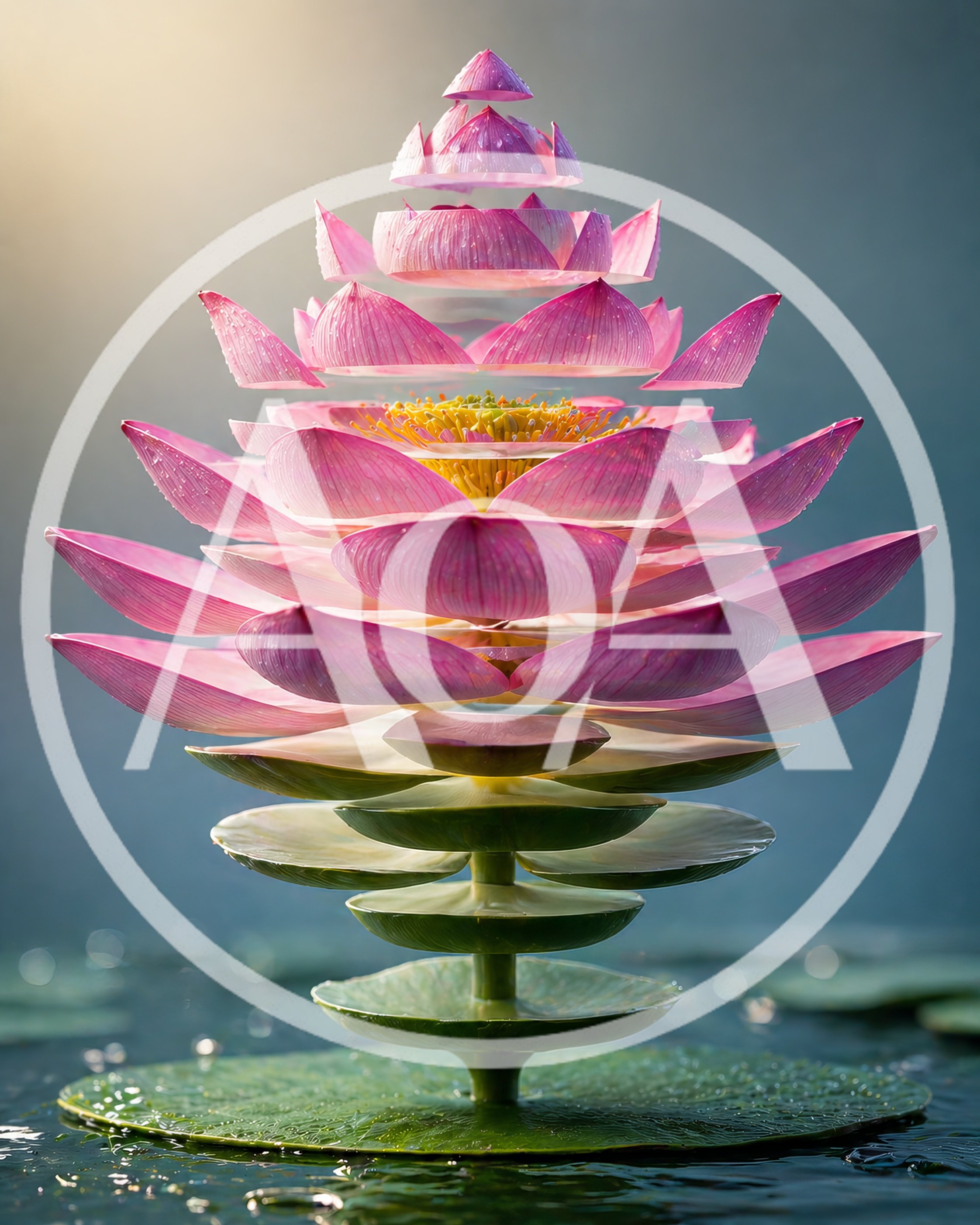 Surreal Floating Lotus Flower With Layered Petals