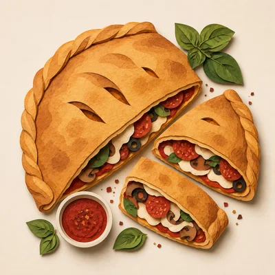 Freshly Baked Calzone With Pepperoni And Mushrooms