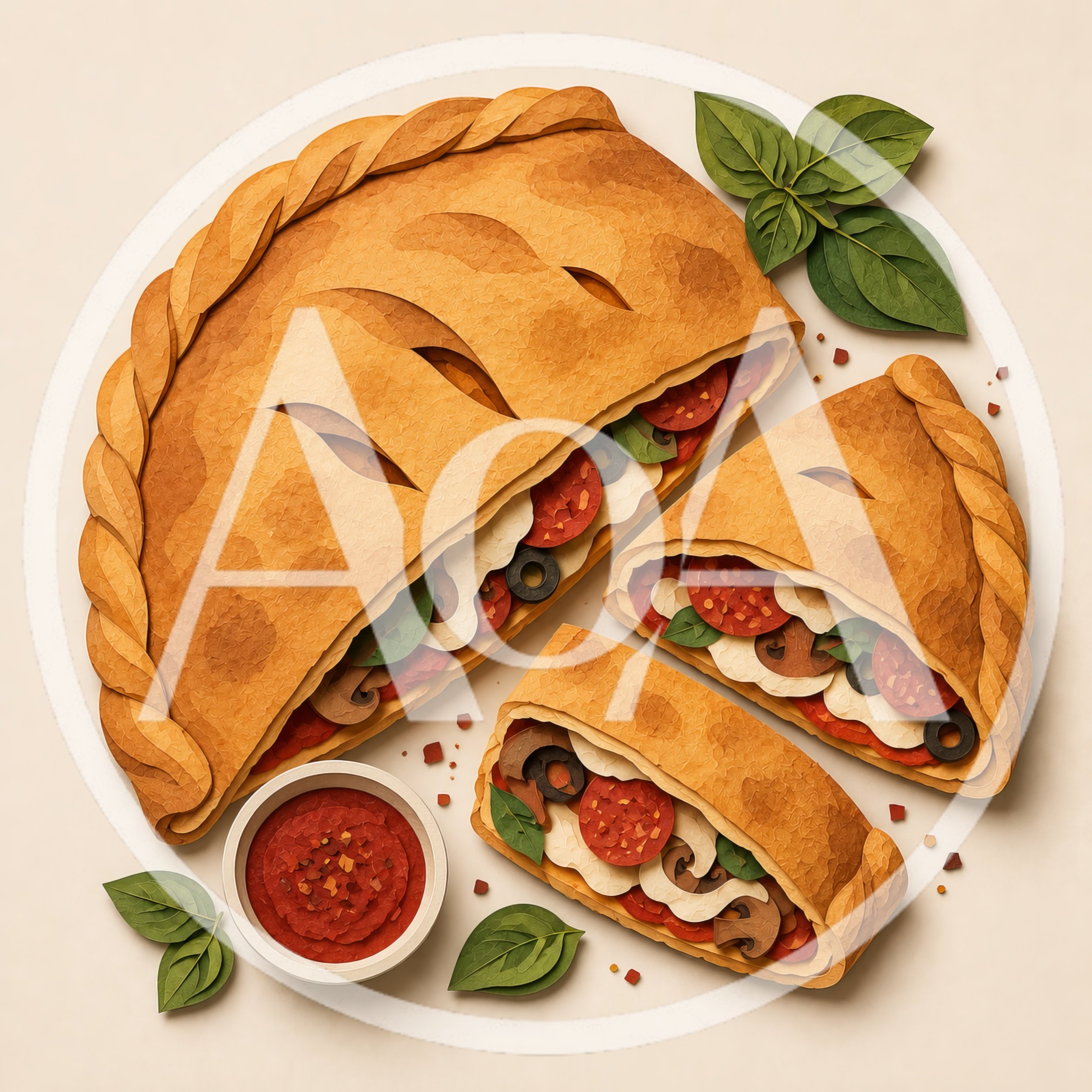 Freshly Baked Calzone With Pepperoni And Mushrooms