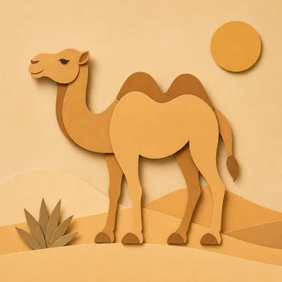 Paper Cutout Camel Illustration In Desert Landscape