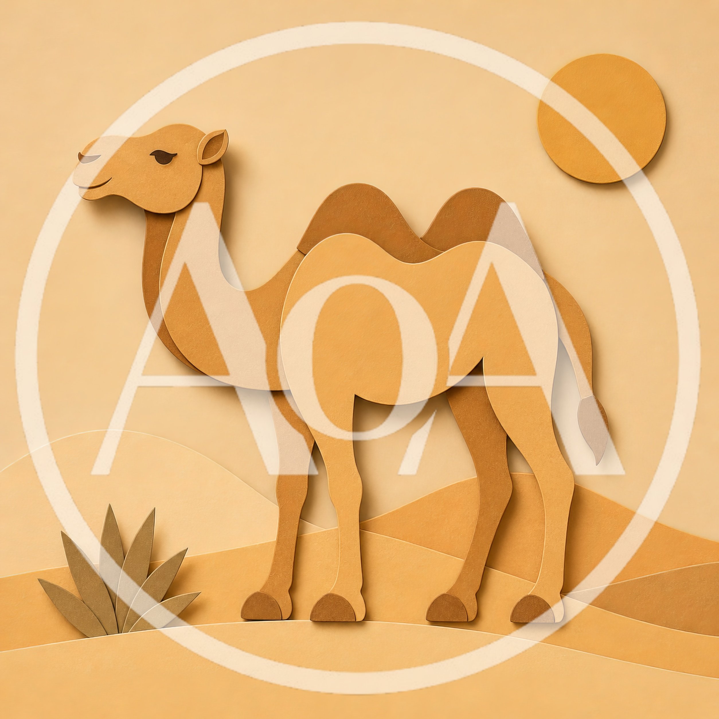 Paper Cutout Camel Illustration In Desert Landscape