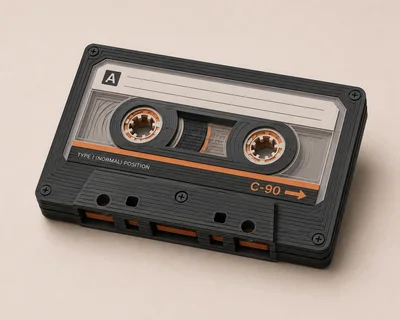 Vintage Black Cassette Tape On Neutral Background