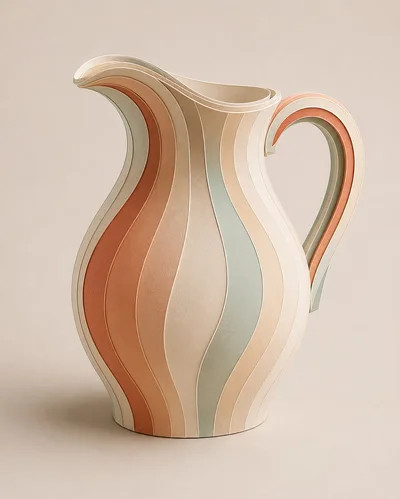Ceramic Pitcher With Pastel Striped Pattern