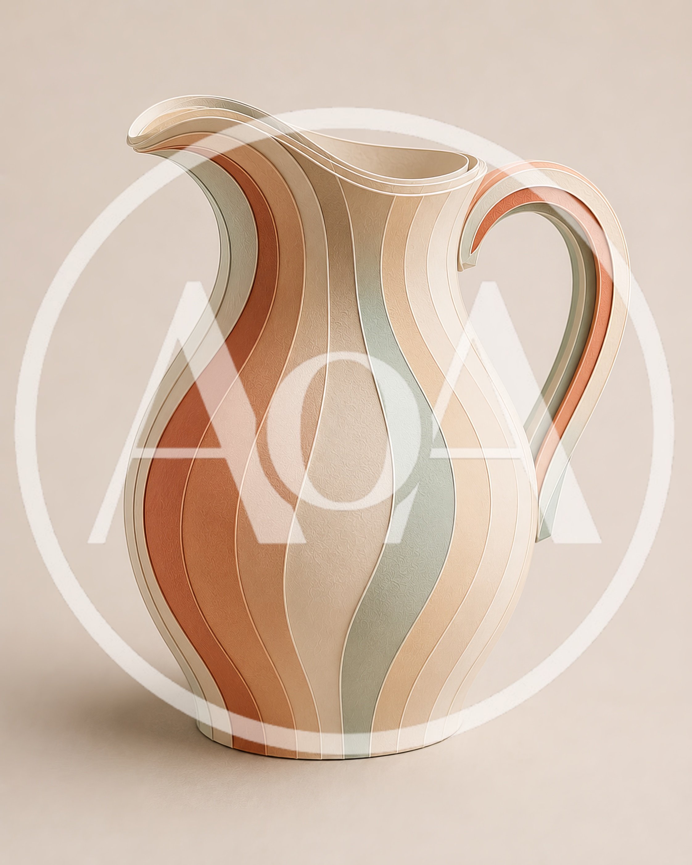 Ceramic Pitcher With Pastel Striped Pattern