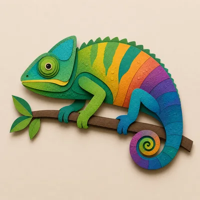 Paper Craft Chameleon Illustration On A Branch