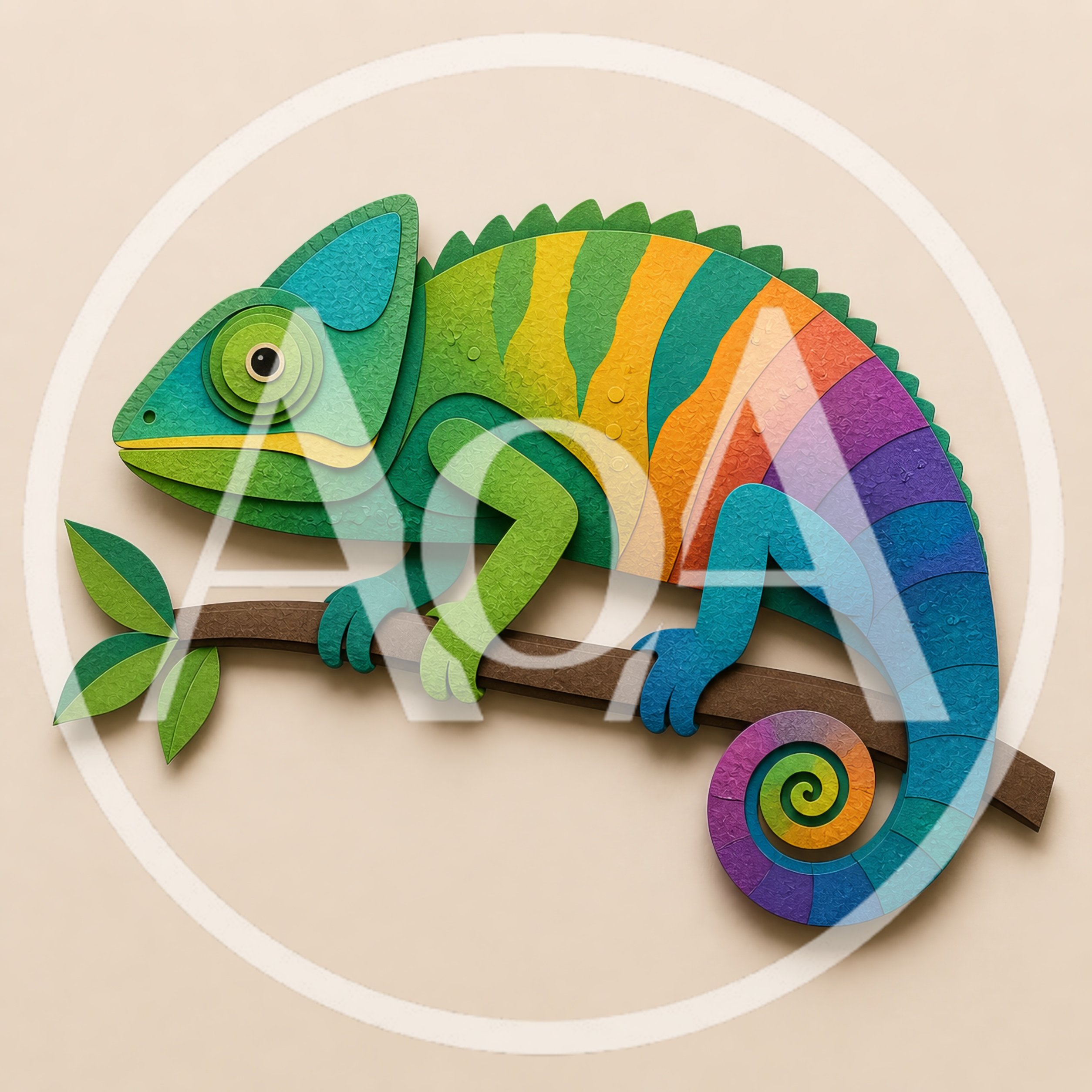 Paper Craft Chameleon Illustration On A Branch