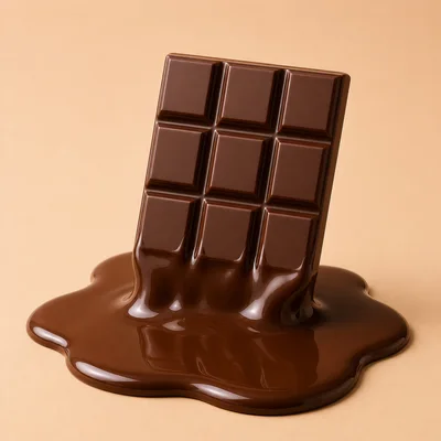 Melting Chocolate Bar on a Solid Beige Background