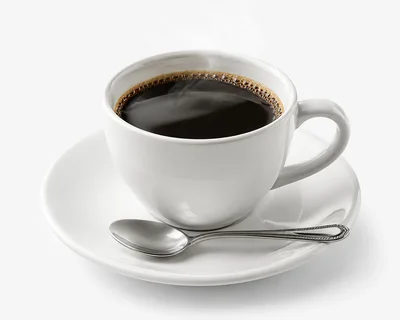 Steaming Cup Of Black Coffee With Silver Spoon