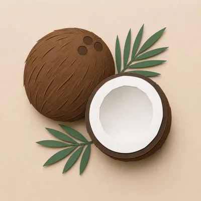 Paper Craft Coconut Illustration With Palm Leaves