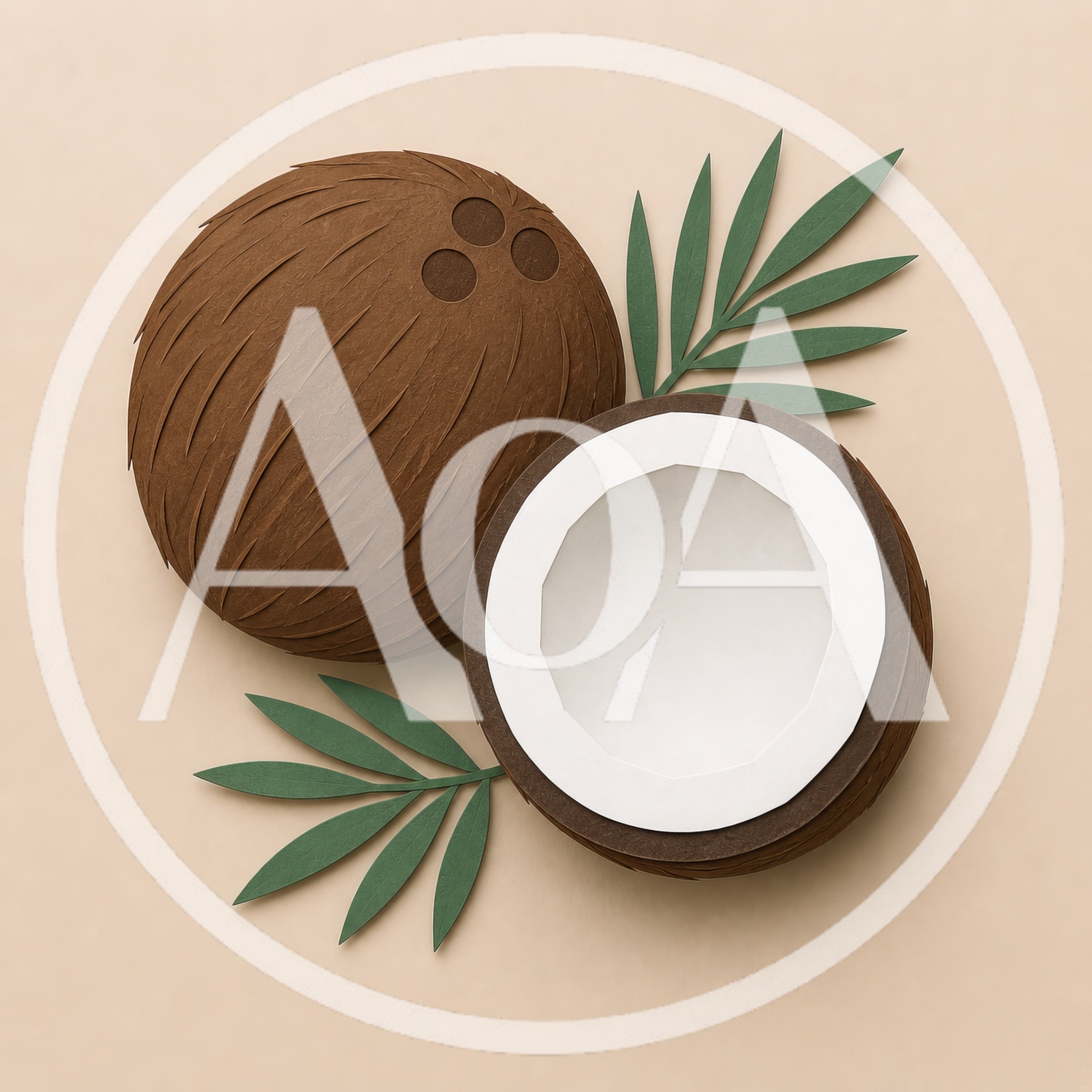 Paper Craft Coconut Illustration With Palm Leaves