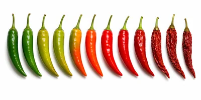 Gradient Of Chili Peppers From Fresh To Dried