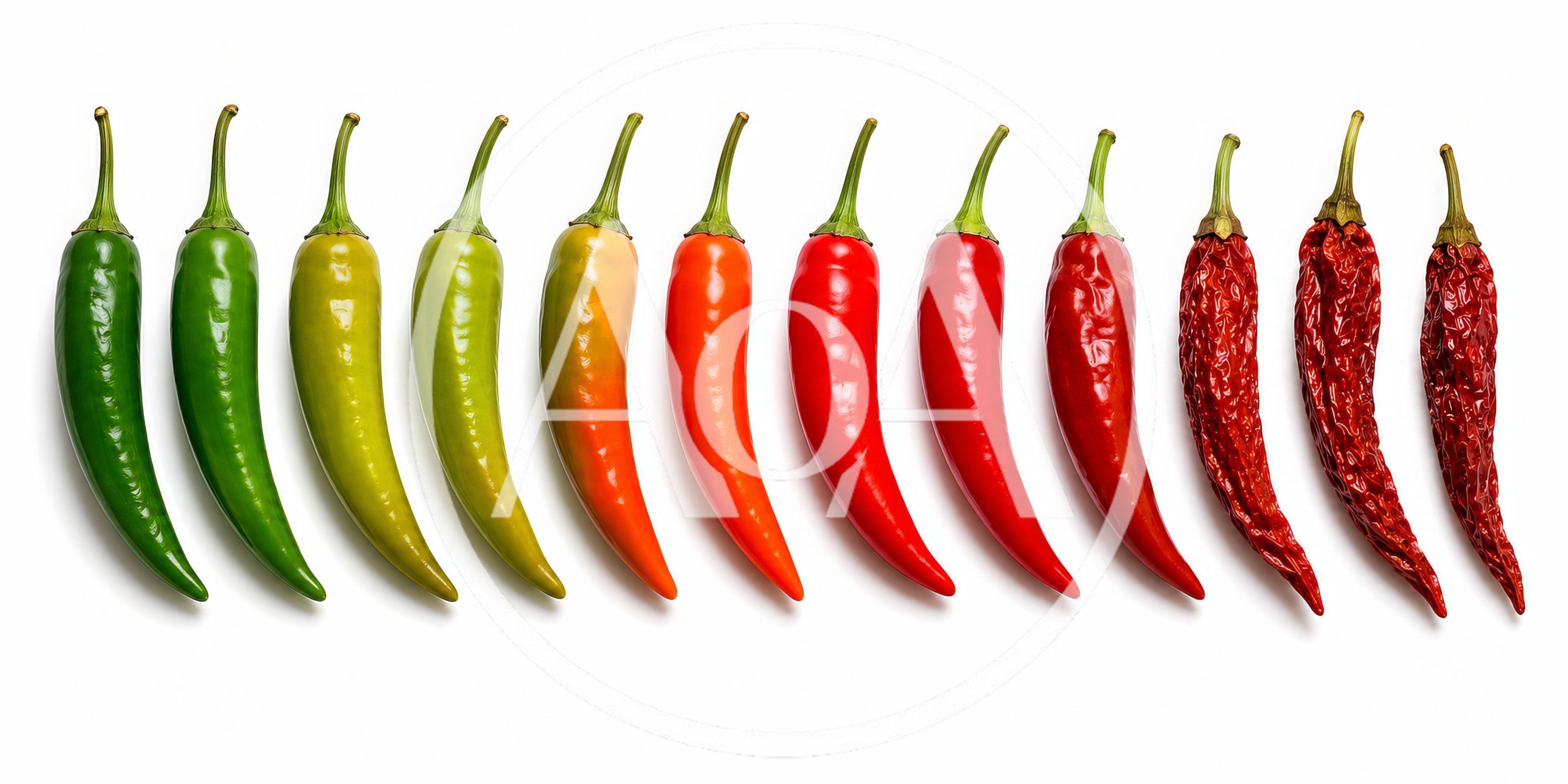 Gradient Of Chili Peppers From Fresh To Dried