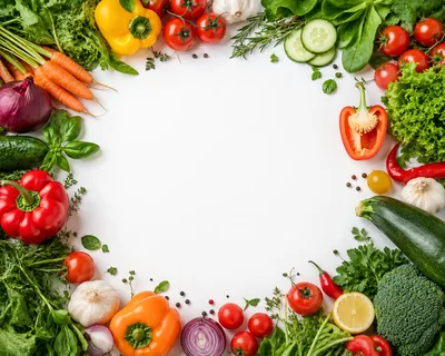 Fresh Organic Vegetables Arranged In A Circular Frame