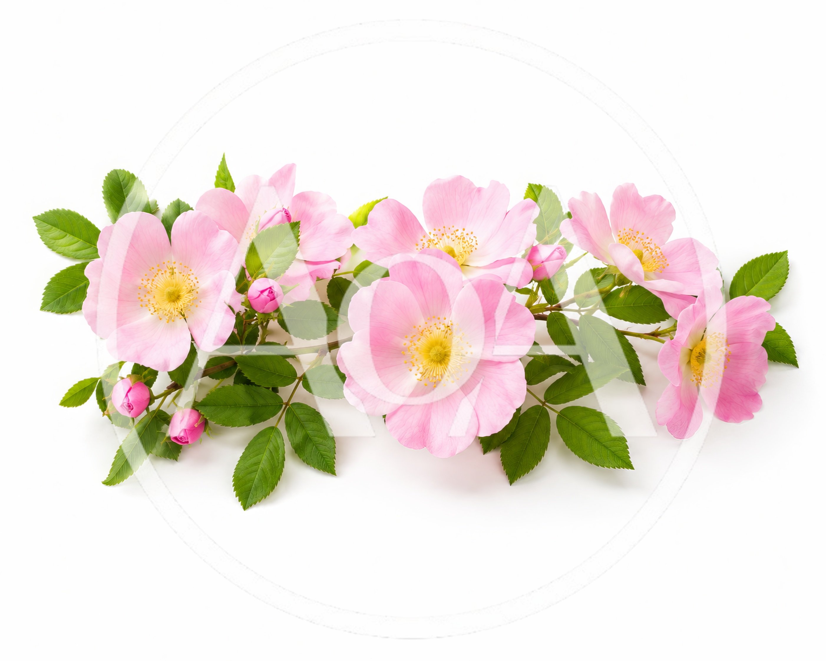 Pink Wild Rose Flowers on Branch