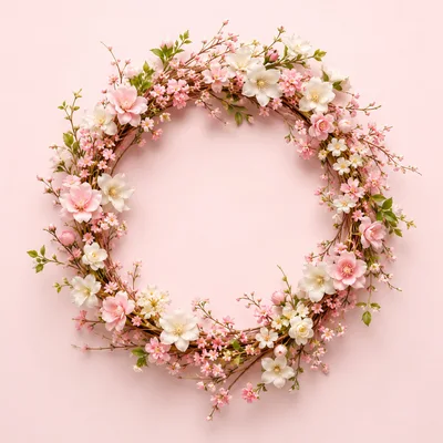 Floral Wreath With Pink And White Blossoms