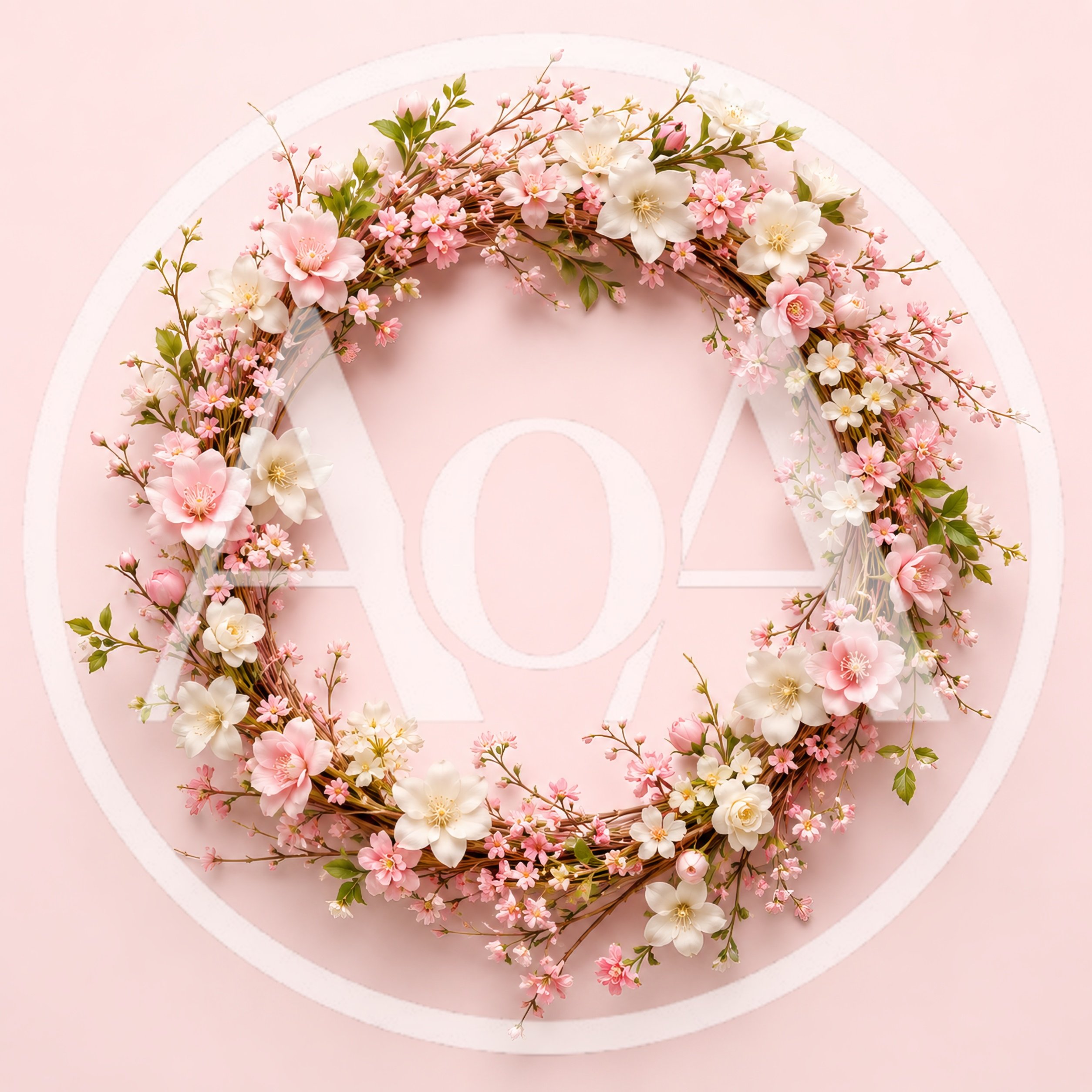 Floral Wreath With Pink And White Blossoms