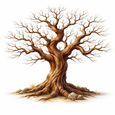 Ancient Twisted Bare Tree Isolated On White Background